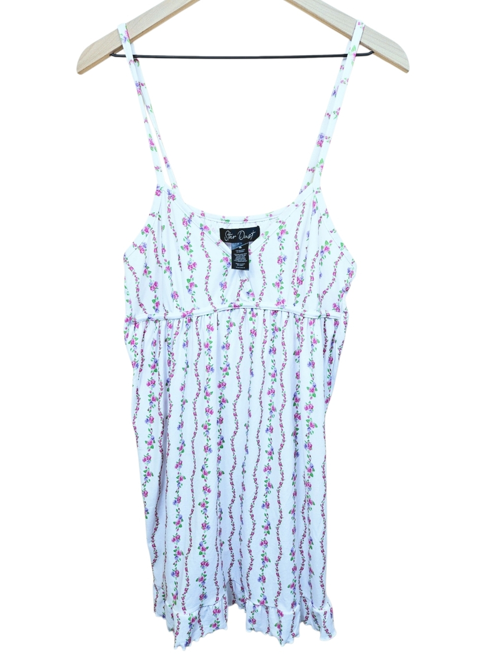 NWT Star Dust Floral Mini Dress Cottagecorw Sundress Ruffle Hem White & Pink XL